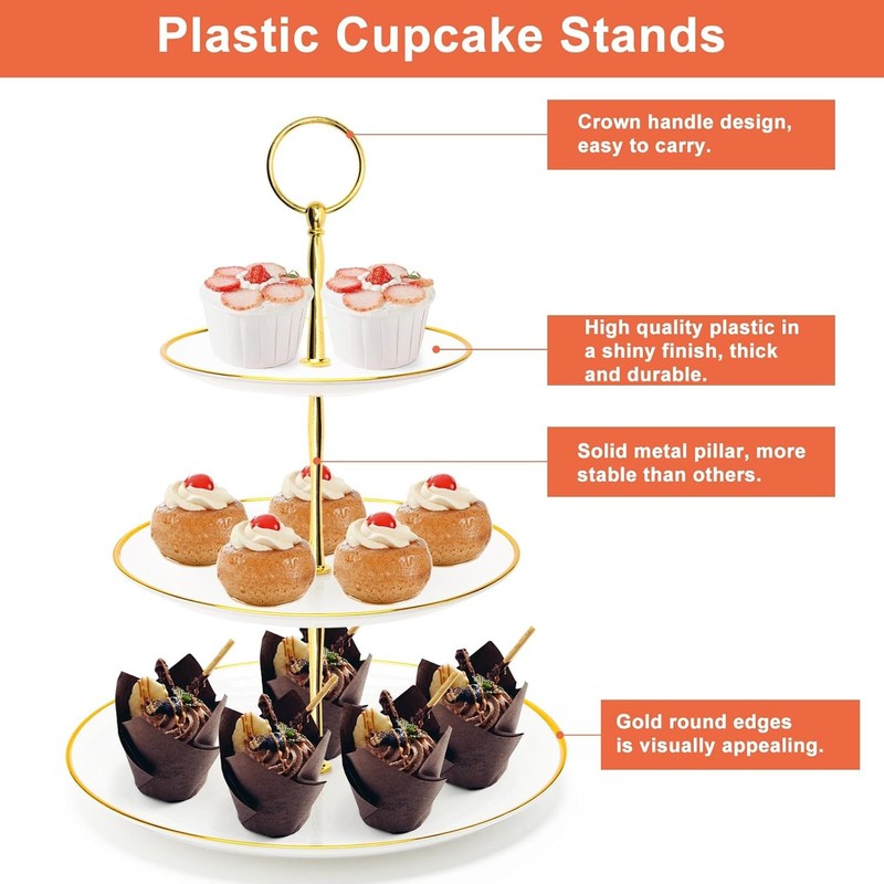3 Tier Cupcake Stand Plastic Tiered Serving Stand Dessert Tower Tray Tea Party gallery