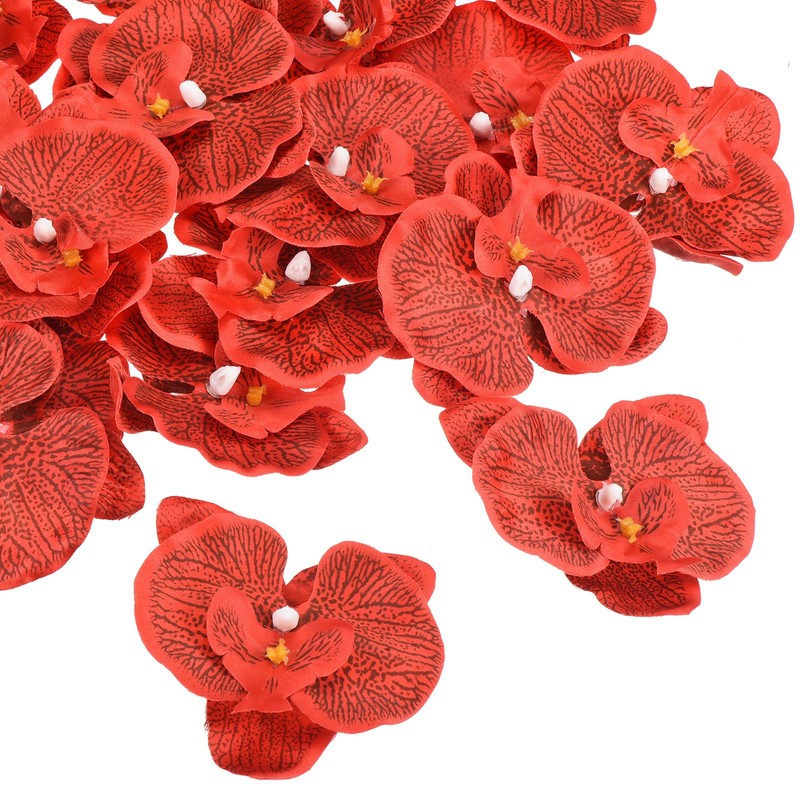 20Pcs 3.5″ Artificial Silk Butterfly Orchid Flower Heads for DIY, Red