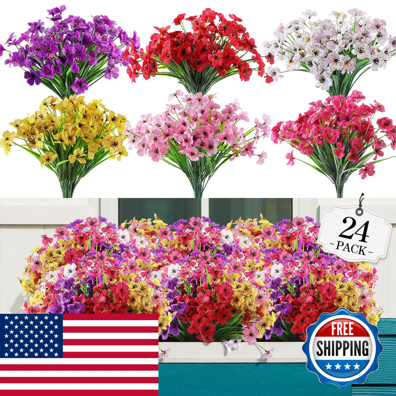 Agirl 24 Bundles Artificial Flowers For Outdoorno Fade Fake Plastic Flowers
