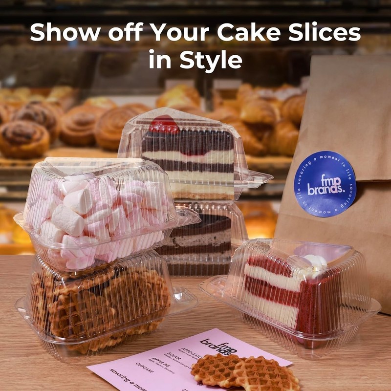 Stackable 300pc Cake Slice Containers Clear Dome Lid Food Grade Portable Togo gallery