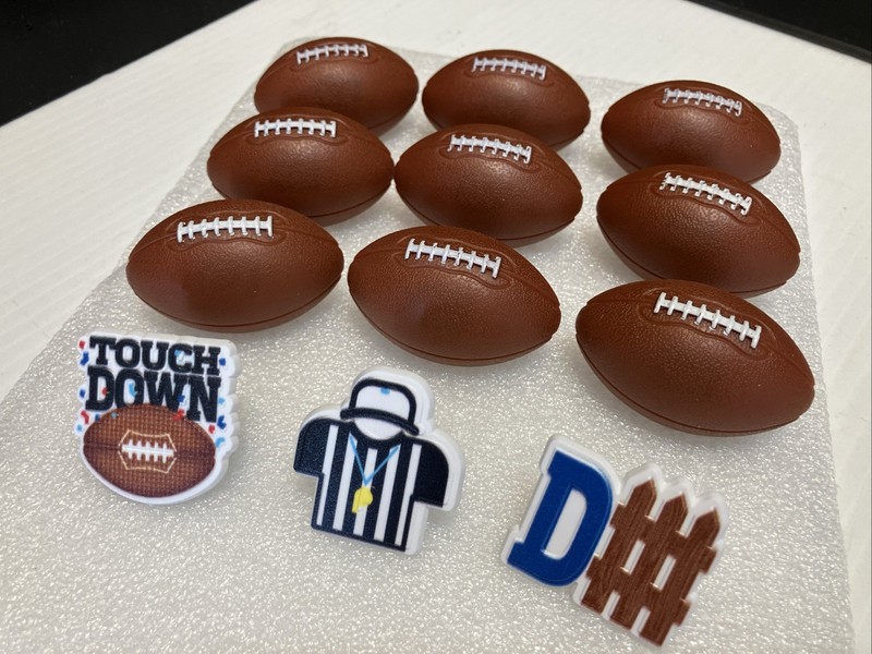 12 Football Ring Cupcake Cake Topper Bday Party Favors Team Sports Ball Plastic gallery