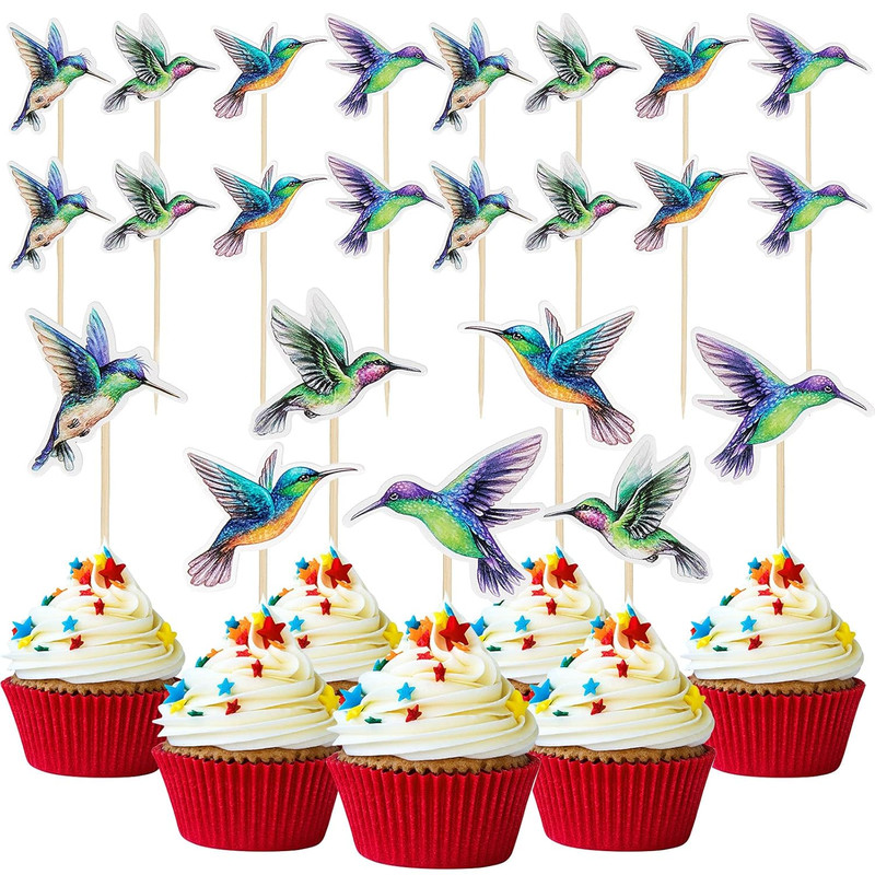 40 Pieces Hummingbird Cake Cupcake Toppers Bird Cupcake Topper Decoration Wafer