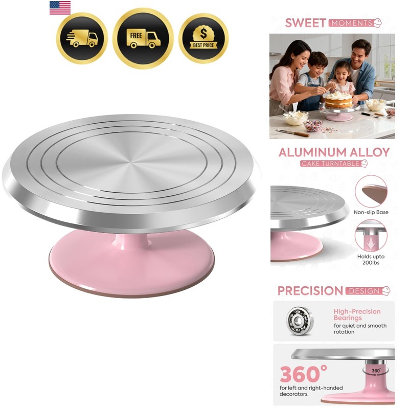 12 Inch Pink Aluminum Revolving Cake Stand – Perfect for Effortless Decorating