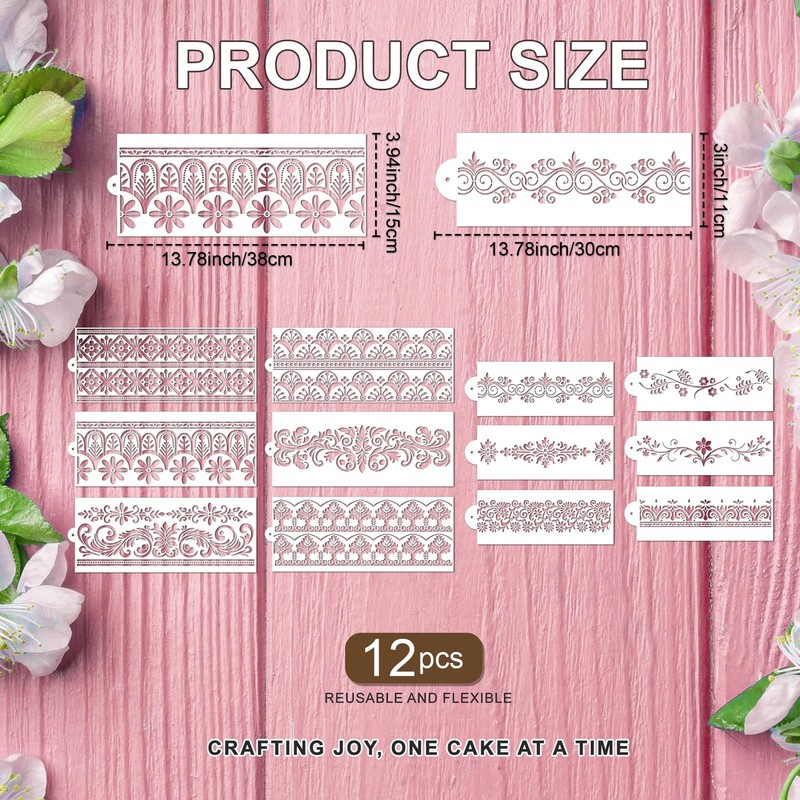 12 PCS Reusable Floral Border Cake Stencils Decorating Baking Lace Template gallery