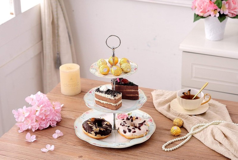 Light Blue 3-tier Ceramic Cake Stand- Cupcake Stand- Tea Party Pastry Serving gallery