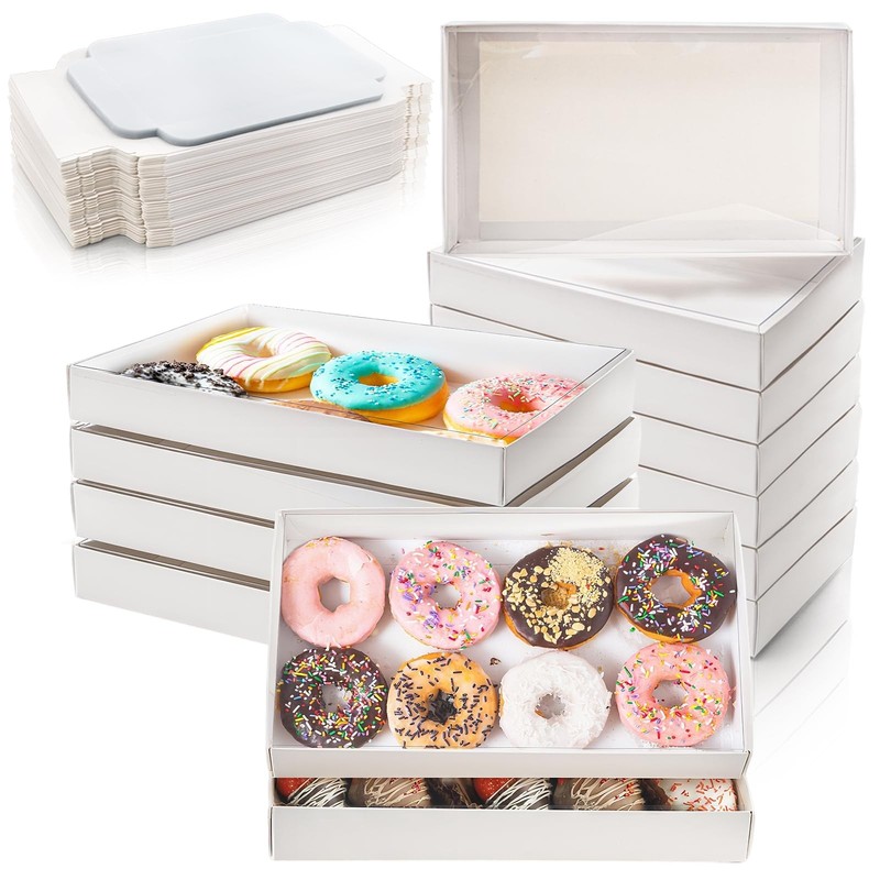 50 Pack Cookies Boxes with Full Clear Window, 9.5 x 6 x 1.25 Inch Pastry Bake…