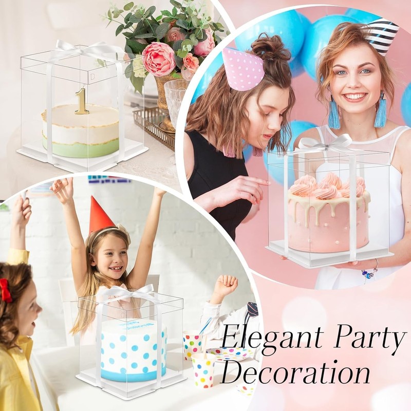 8x8x9Inch Clear Cake Box, 5 Pcs Cake Boxes with Ribbon Suitable for Packaging... gallery