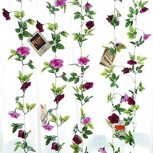 2 Pack Artificial Flower Garlands 15.8FT Fake Rose Vines Silk Flowers Fuchsia gallery
