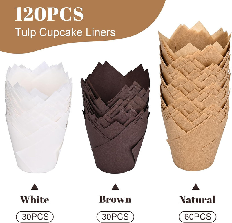 120 Counts Tulip Cupcake Liners for Baking Cups, Food Grade Parchment Paper Muff gallery