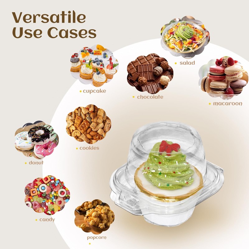 100 Pcs Individual Cupcake Containers Clear Plastic Holders with Lids Spacious gallery