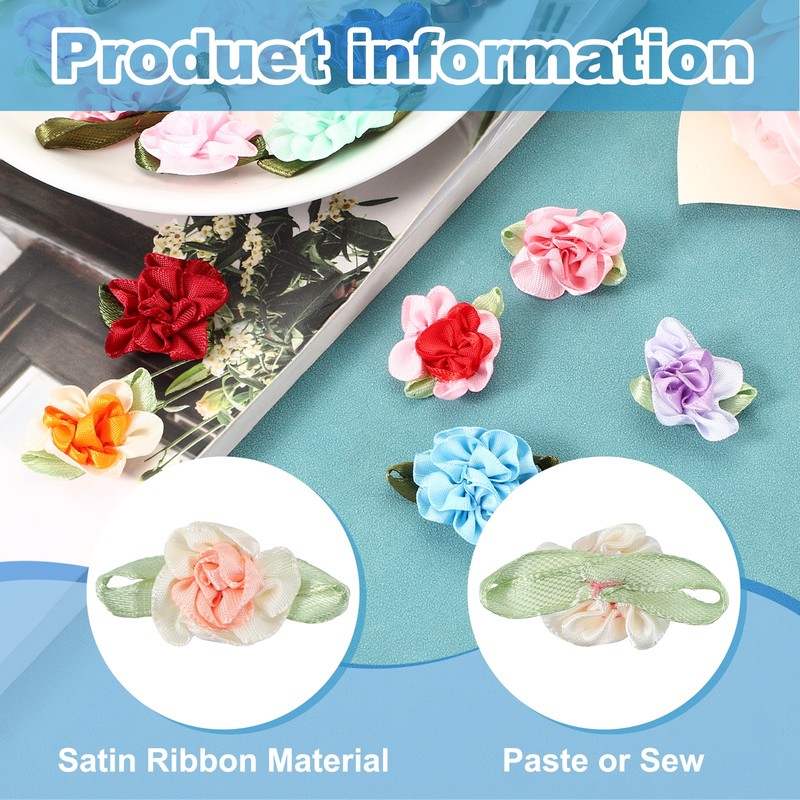 40Pcs 1" Ribbon Flowers Bows Mini Satin Roses Flowers Apricot/Beige gallery