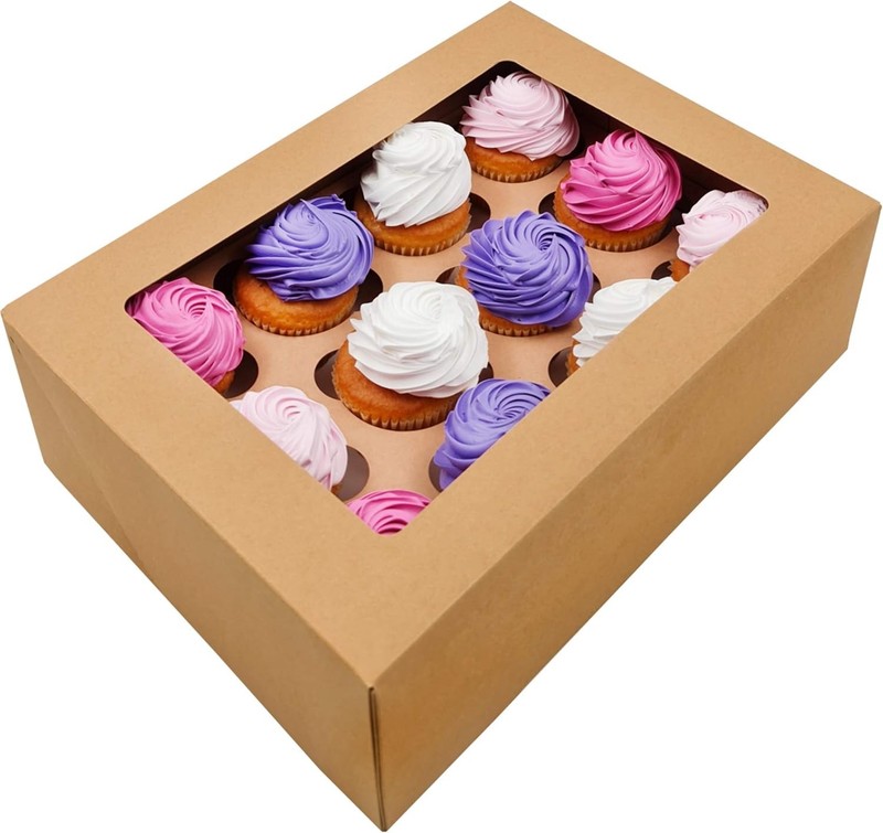 Sturdy 50 Brown 13x9.5x4 Inch Cupcake Boxes, Food Safe Bakery Display Containers gallery