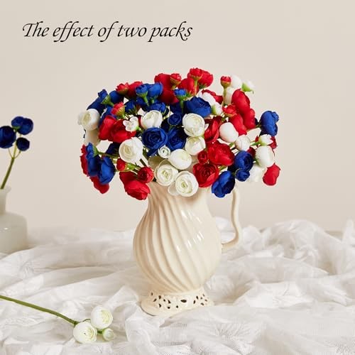 Ranunculus Artificial Flower for 4th of July Decorations Fake White Red Blue gallery