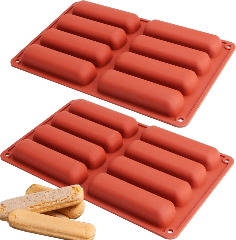 Twinkie Cake Pan Silicone Eclair Mold, 2-Pack Finger Shaped Molds Cylinder Silic