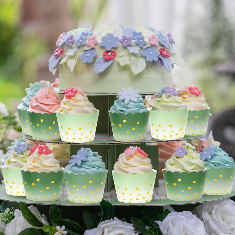 120 Pcs Sage Green Baking Cups Gradient Green Foil Gold Dots Cupcake Wrappers... gallery