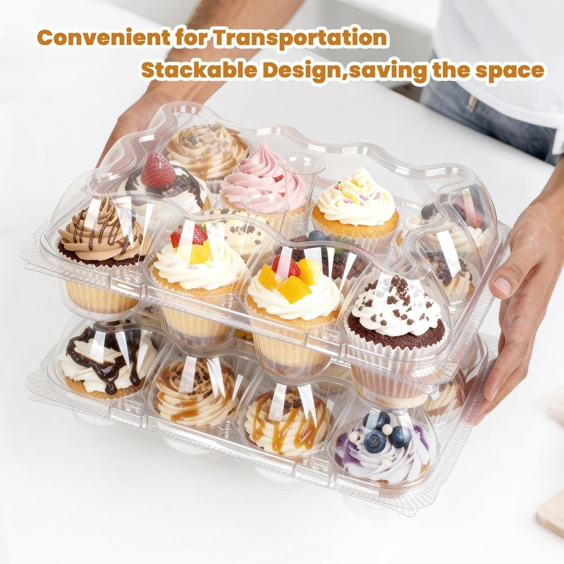 12 CountX12 Pack Cupcake Containers Stackable Carrier with 144 Liners Clear gallery