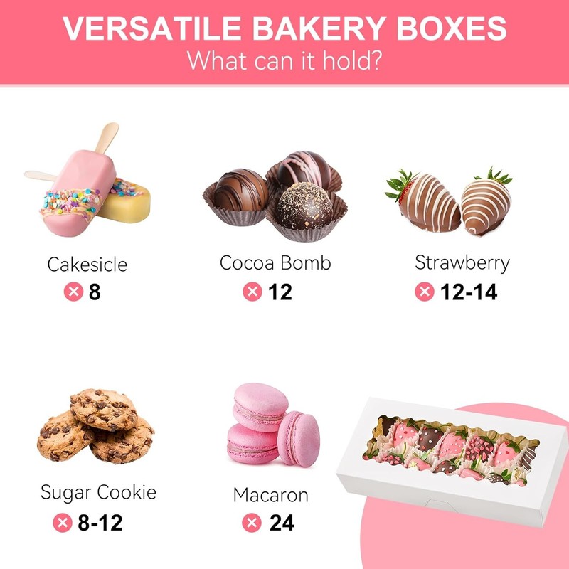 Kucoele 30 PCS Cookie Boxes with Window, 12.5 x 5.5 x 2.5 Inches Bakery Boxes gallery