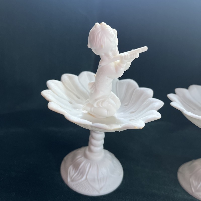 Set of 2 vintage Wilton Cake Topper Cherub fountain flutist 1970s flute cupcake gallery