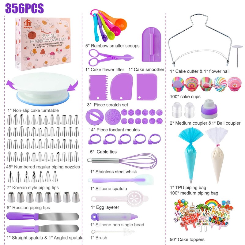 356 Pcs Cake Decorating Supplies Kit Baking Tools With Turntable And Piping Tips gallery