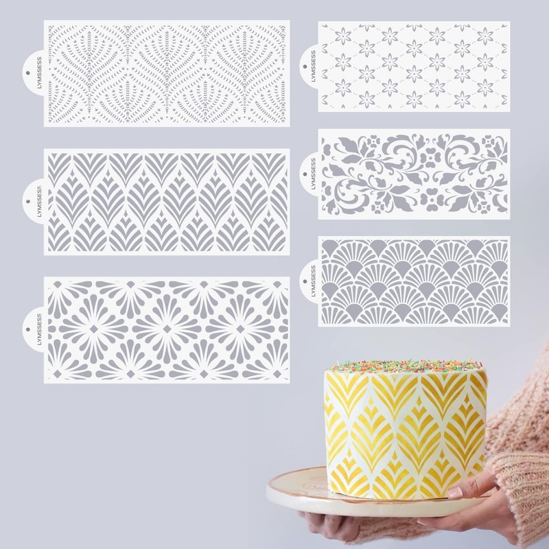 6PCS Cake Stencils Decorating Buttercream, for Cake Decorating, Floral Hollow
