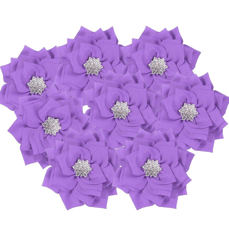 3 Inch 10 Pcs Rhinestone Pearl Chiffon Flower, Purple