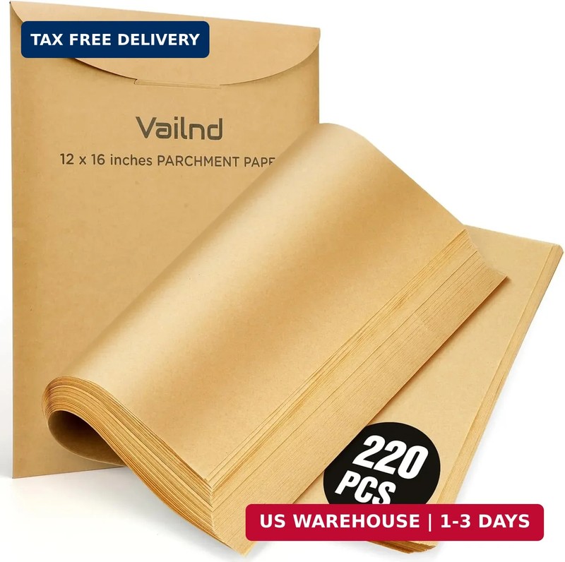 Vailnd 220 Pcs Unbleached Parchment Paper Sheets for Baking, 12” X 16” Pre-cut