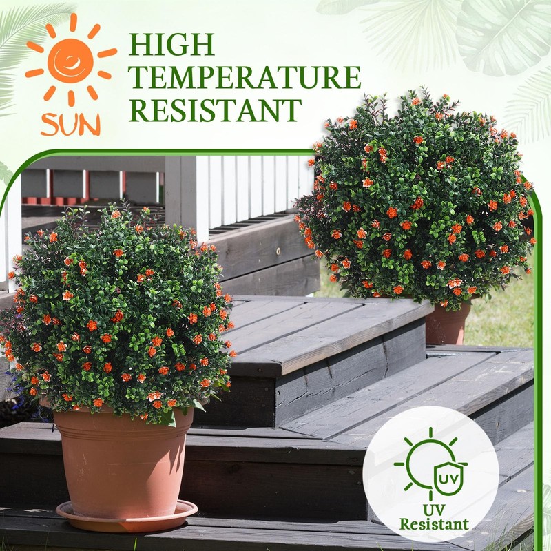 Yunlly Set Of 2 Artificial Boxwood Topiary Ball Tree Fake Bushes Shrubs Outdoor gallery