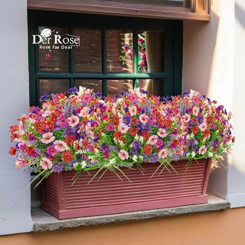 24 Bundles Artificial Flowers for Outdoors Fake Spring Flowers Multi-color a gallery