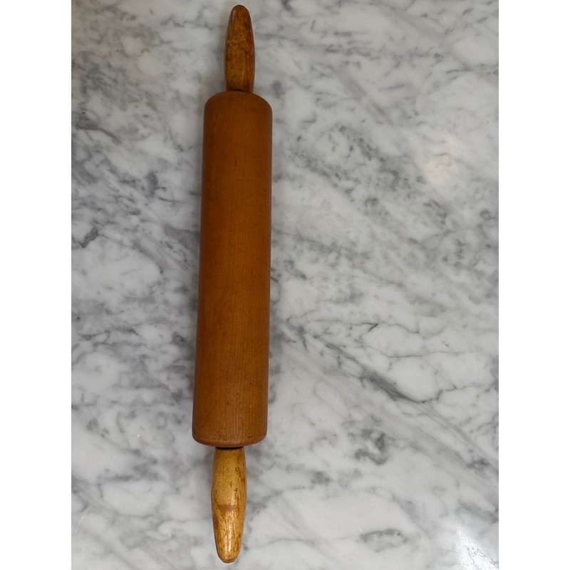 Vintage Style Solid Wood Rolling Pin with Rotating Handles Brown 17.5 Inch