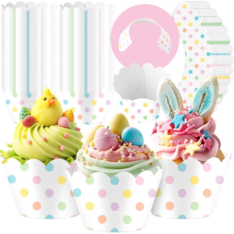 100 Pcs Easter Pastel Polka Dot Paper Baking Cups Cupcake Muffin Liners