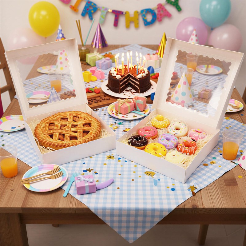 25pcs Pie Boxes, 12x12x2.5 White Bakery Boxes with Window, Auto-Popup Cookie ... gallery
