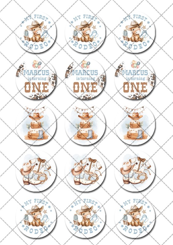 My First Rodeo 1st Birthday Pre-cut Edible Icing Cupcake or Cookie Toppers gallery