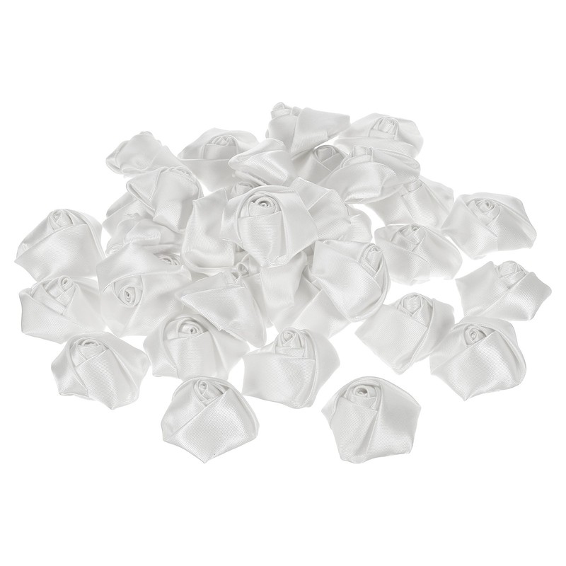 20Pcs Artificial Flowers Roses Heads Satin Rose Fabric Flowers White