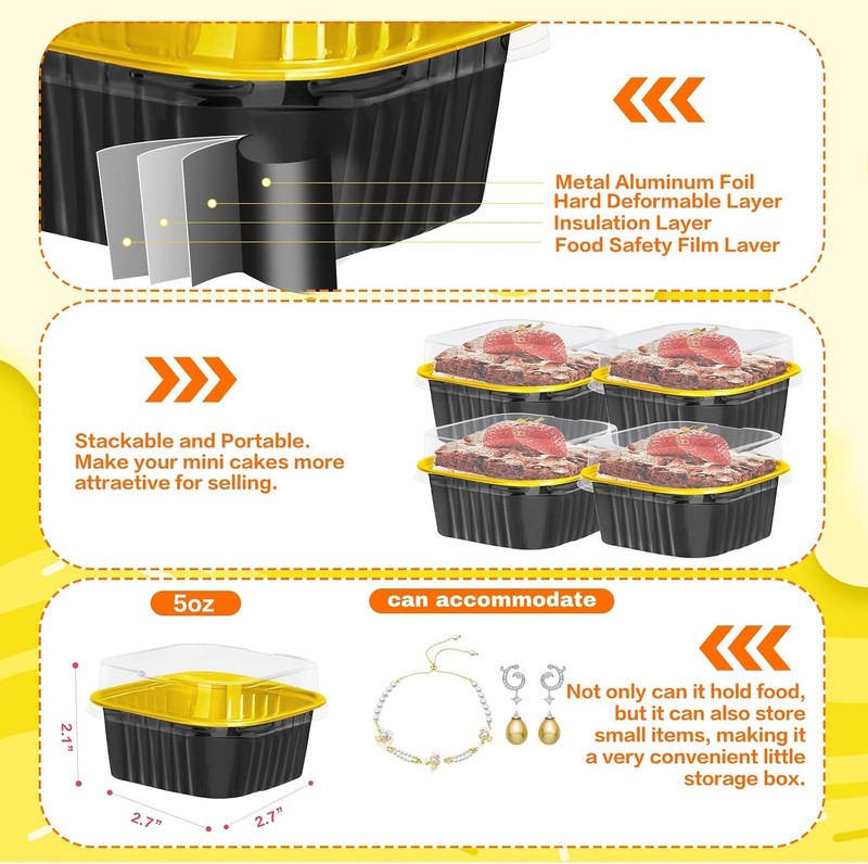 30Pack 5oz Mini Cake Pans W/ Lids & Spoons Baking Cups Aluminum Foil Pans Tins gallery