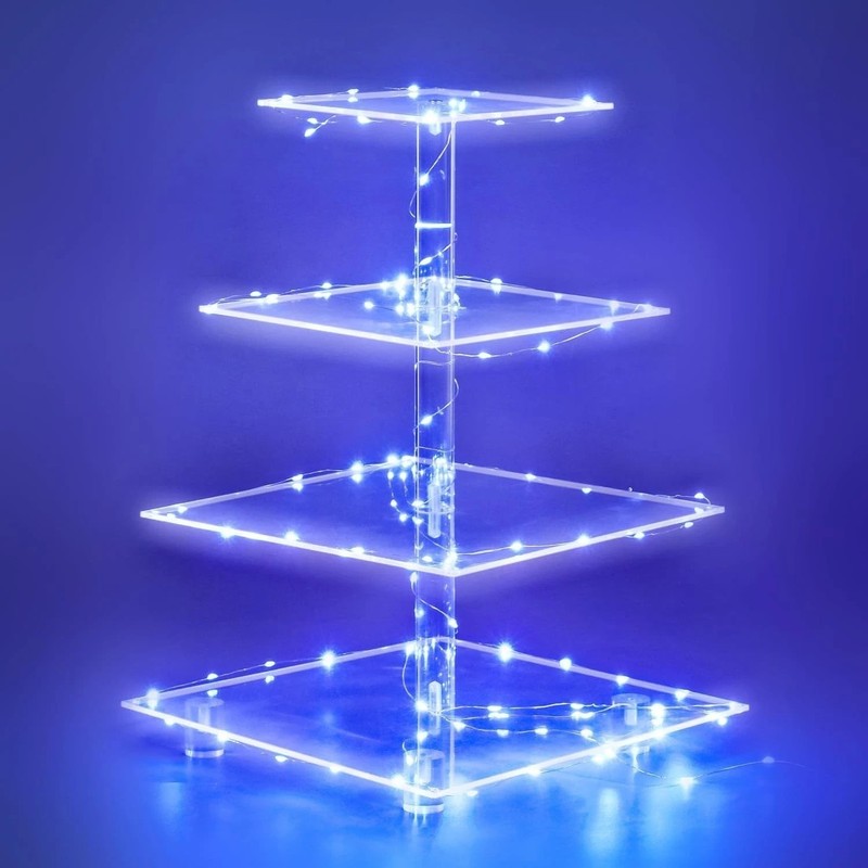4-Tier Blue Acrylic Pastry Stand with Decorative LED Lights for Celebrations gallery