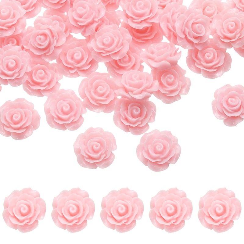 50Pcs Pink Resin Rose Flower Beads 20mm Flatback Flower Charm