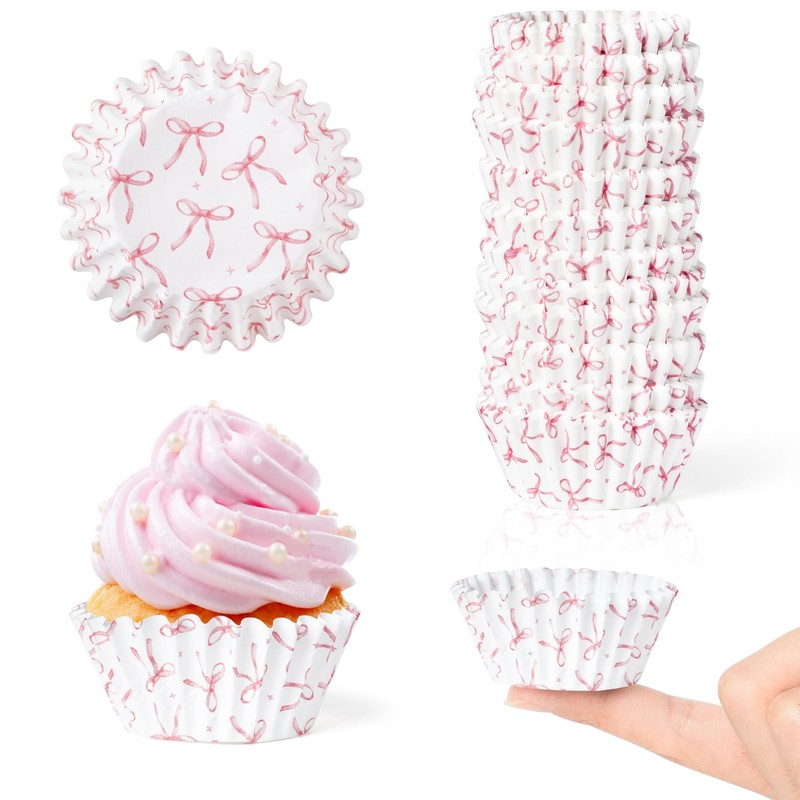 Bow Mini Cupcake Liners – 300pcs Pink Bowknot Baking Cups Muffin Paper Cupcak…