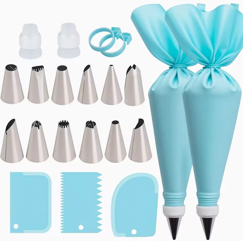 Cake Decorating Piping Set 2 Bags 12 Tips Couplers Scrapers NEW