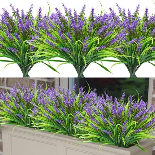 Bundles Artificial Grass Fake Plants, Outdoor Fake Monkey Grass 24 Purple