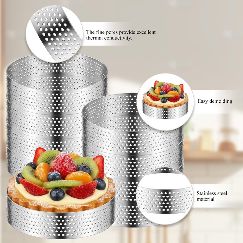 20 Pcs 3.15'' Perforated Tart Rings, Round Stainless Steel Baking Nonstick Me... gallery