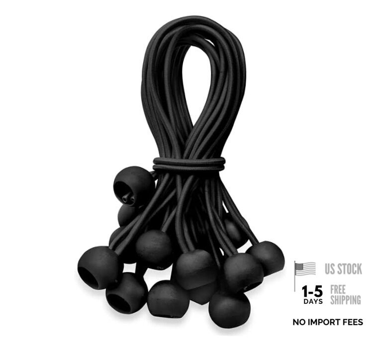 Ball Bungee Cords, Heavy Duty UV Resistant Elastic Strap, 6 Inch Black 20 Pack