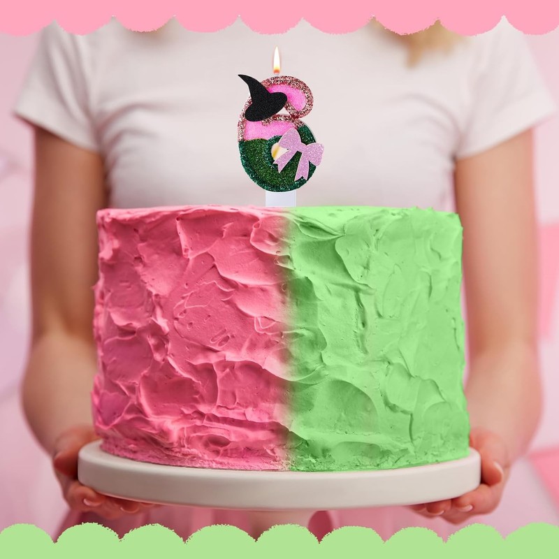Witch Princess Theme Candle Pink and Green Party Decorations Witch Hat Bow gallery