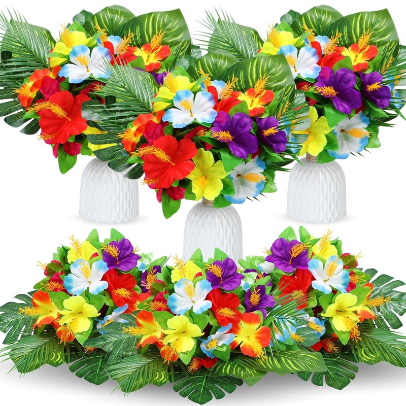 Hotop 12 Pcs Hawaiian Flower Centerpieces For Tables Artificial Palm Leaves
