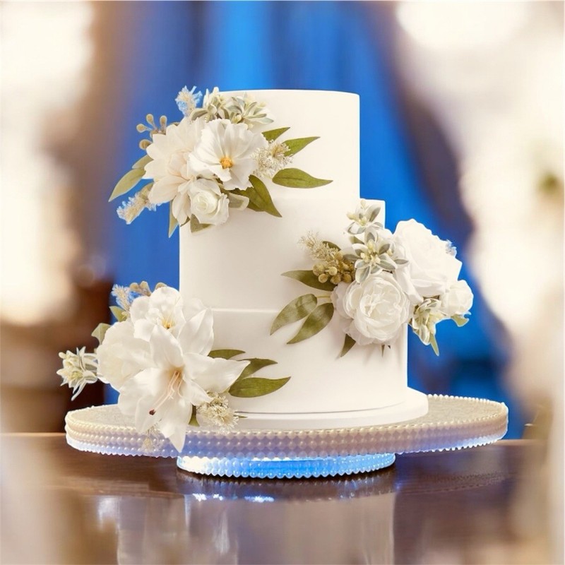 14”Light Up Beaded Cake Stand Wedding Birthday Dessert Table Cupcake Display LED gallery