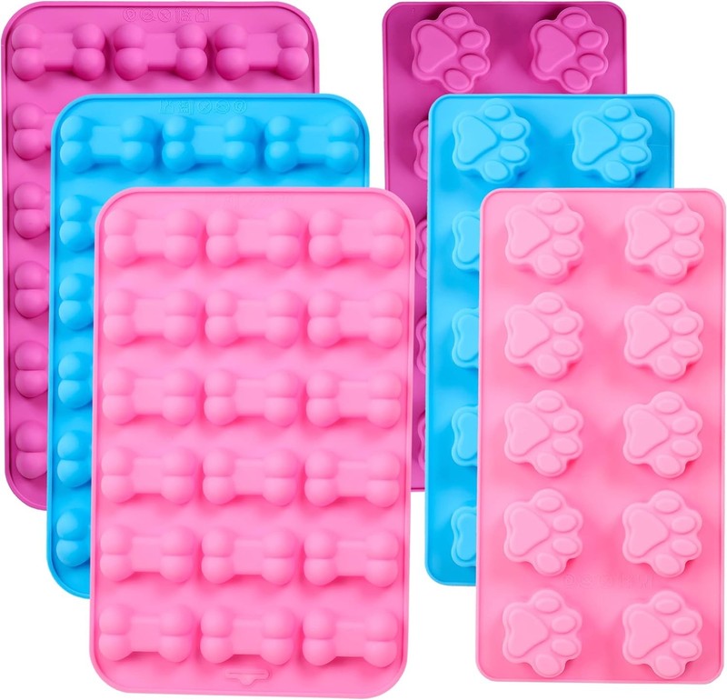 Silicone Molds Puppy Dog Paw and Bone Molds 6 PCS for Baking, Chocolate, Candy