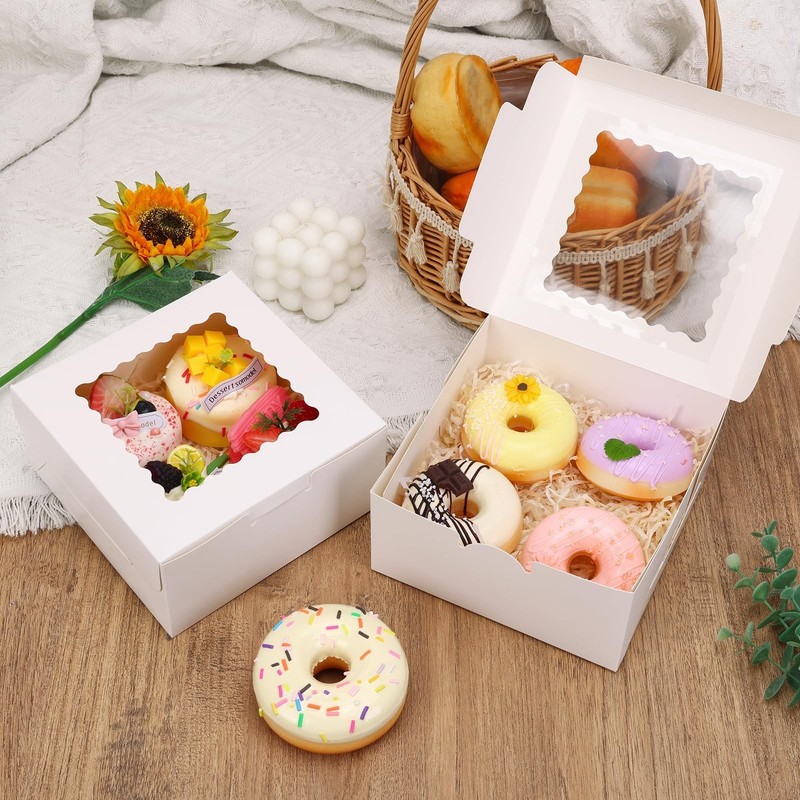 65pcs Cookie Boxes 6x6x3" Treat Boxes with Window - White Bakery Containers for gallery