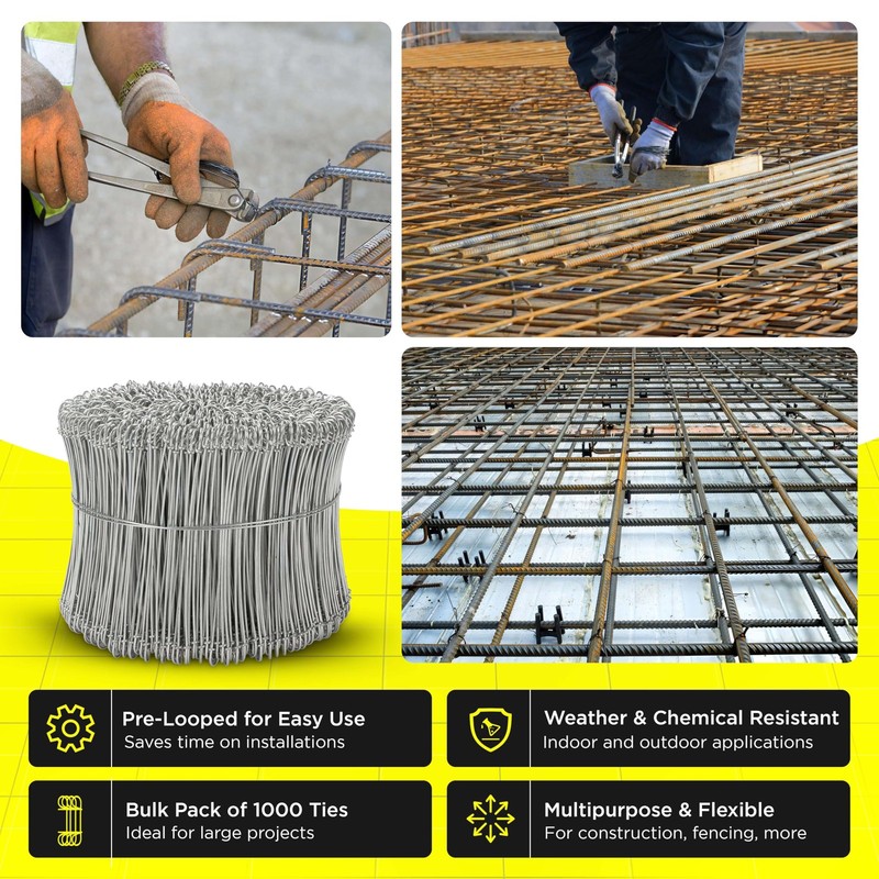 6 Inch - 17 Gauge 1000 Pcs Stainless Steel Steel Double Loop Rebar Wire Bar gallery