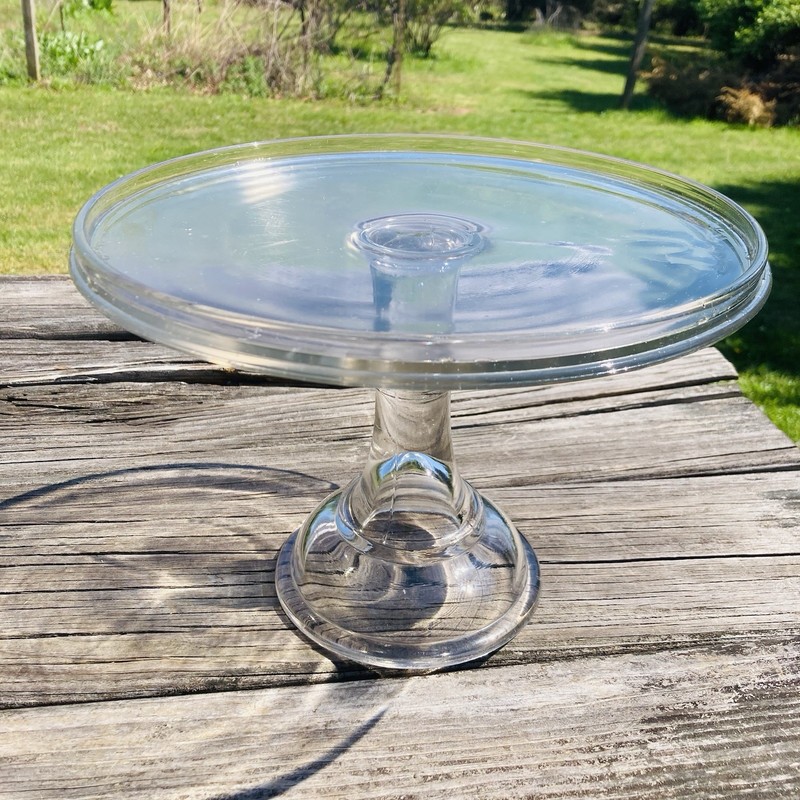 Antique Glass Cake Plate Display Stand 7 1/2” Tall Clear Glass VGC gallery