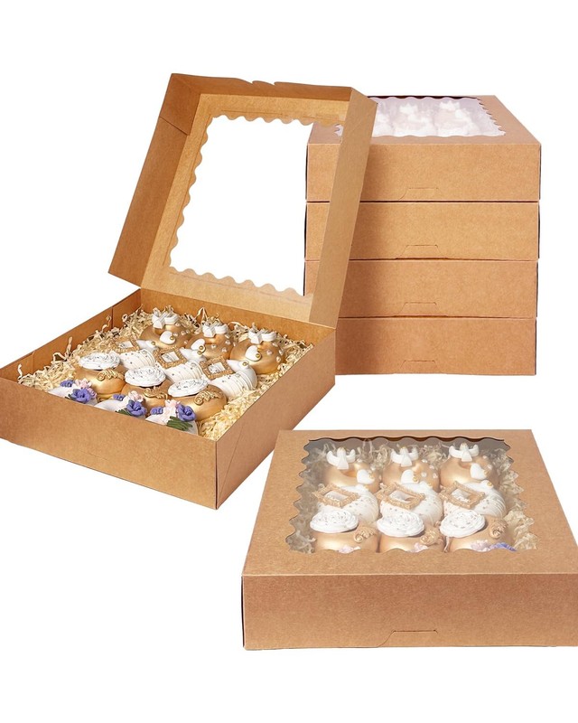 20pcs Brown Pie Boxes, 12x12x3, Auto Pop Up, Window, Macaroon, Cookie, Bakery gallery
