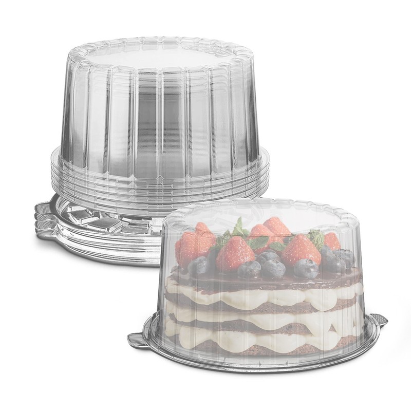 MT Products Plastic Cake Container with Clear Dome Cover 8″ Round – Pack of 100
